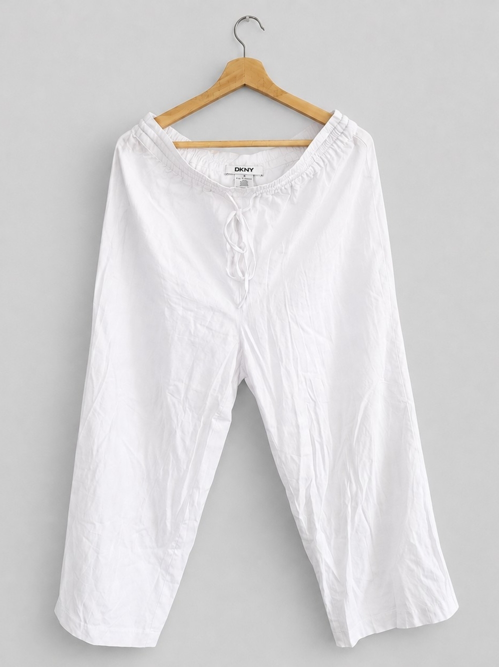 DKNY White Linen Blend Drawstring Wide Leg Women's Sz M Pants Resortwear